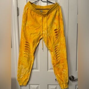White Birch Yellow Relaxed Fit Cotton Distressed Tie-Dye Joggers New Boutique